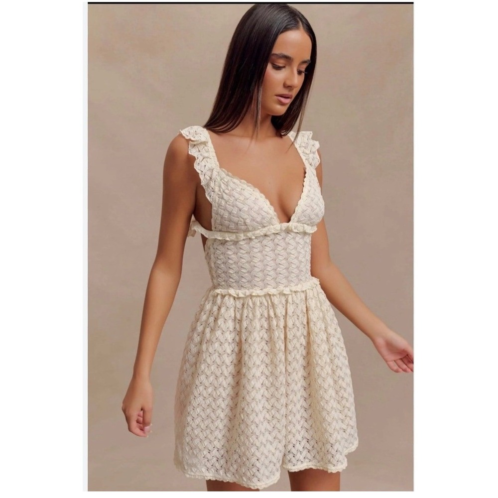 MESHKI Ezra Lace Mini Dress Ivy Cream White Ruffle Backless 3XL Bridal Event NWT